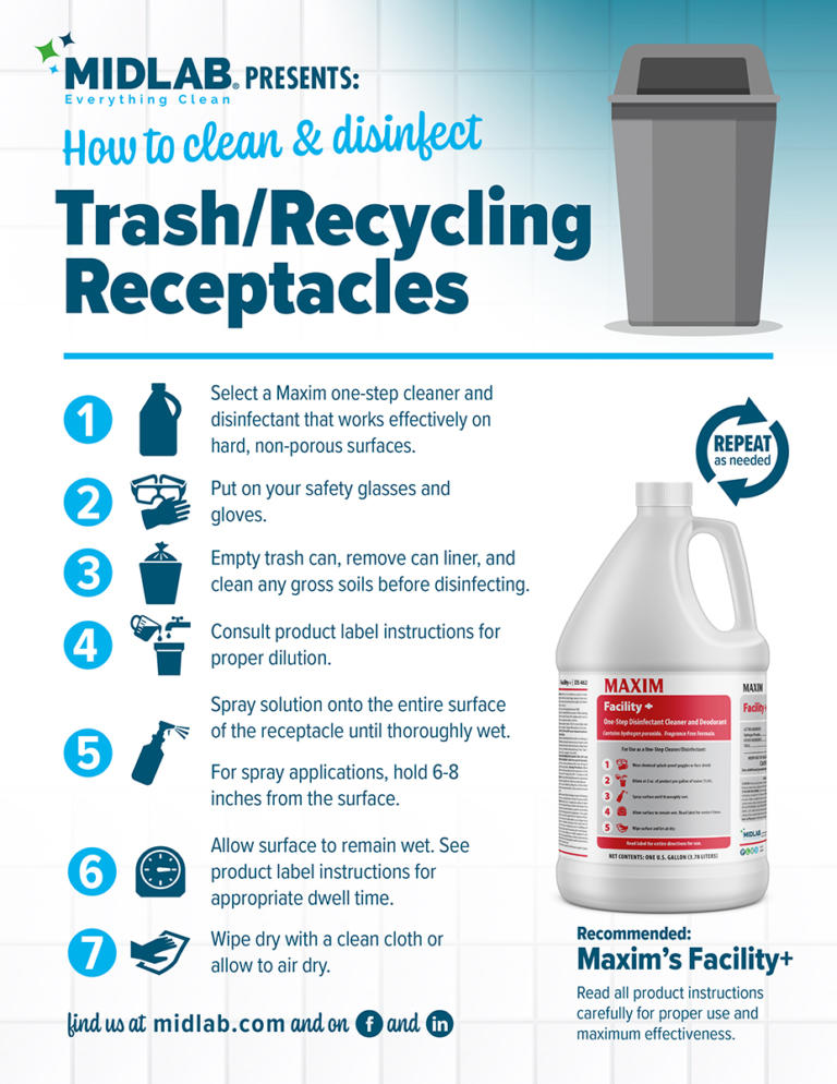 “How to Disinfect” Trash & Recycling Receptacles Midlab Distributor